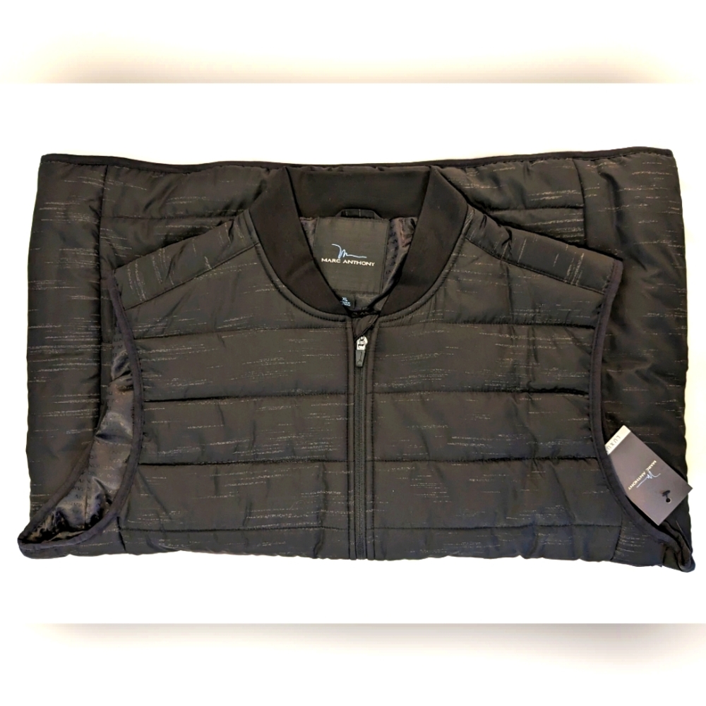 Marc Anthony Men's NWT Reflective Puffer Vest XL Black Full Zip Lightweight New